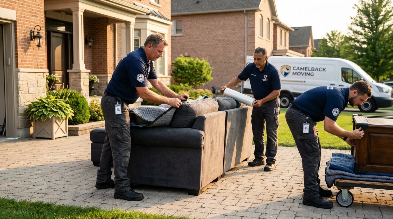 Large estate moving crew wrapping furniture in Reed City, MI