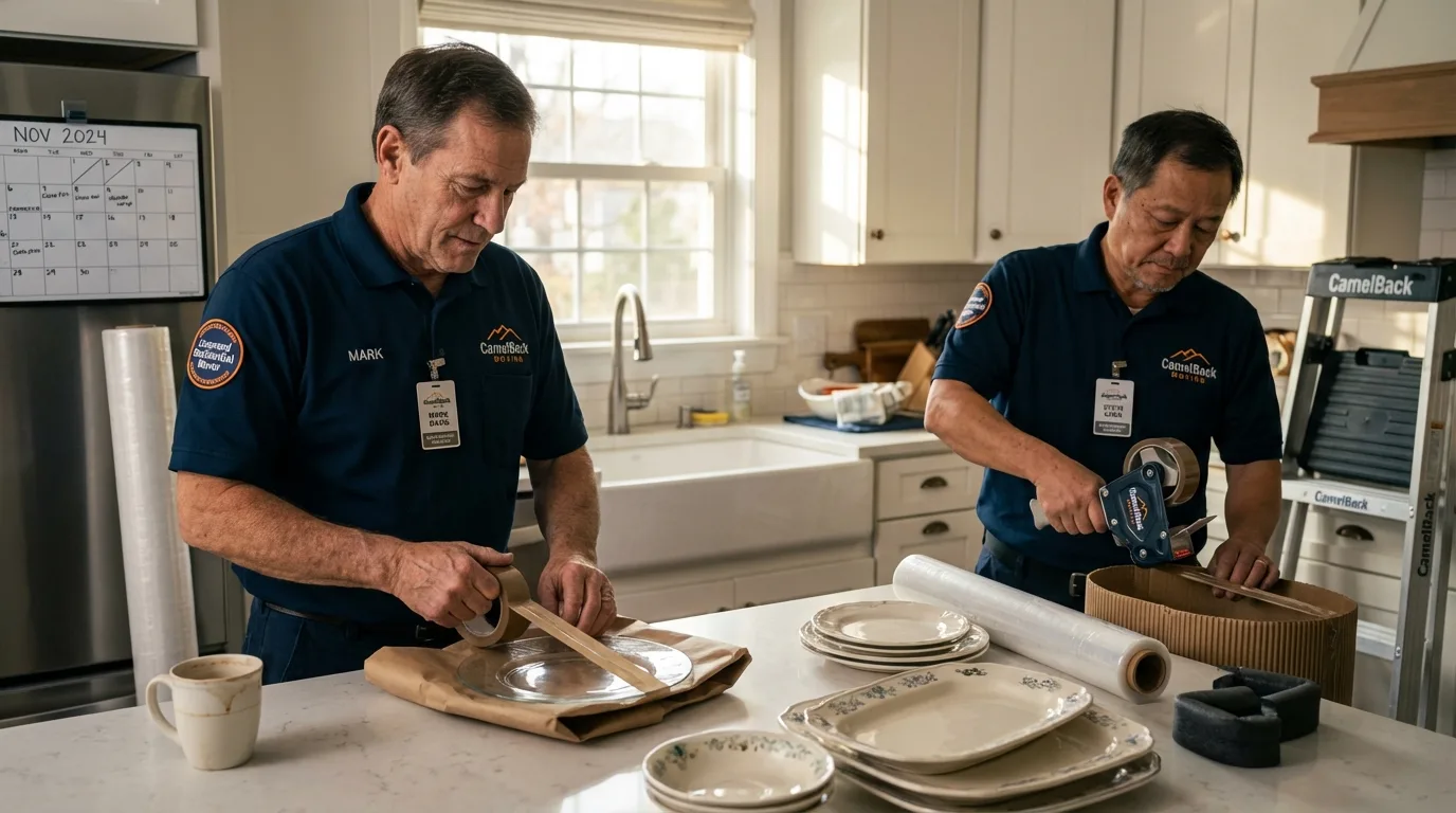 Professional crew packing kitchen dishware in Reed City, MI